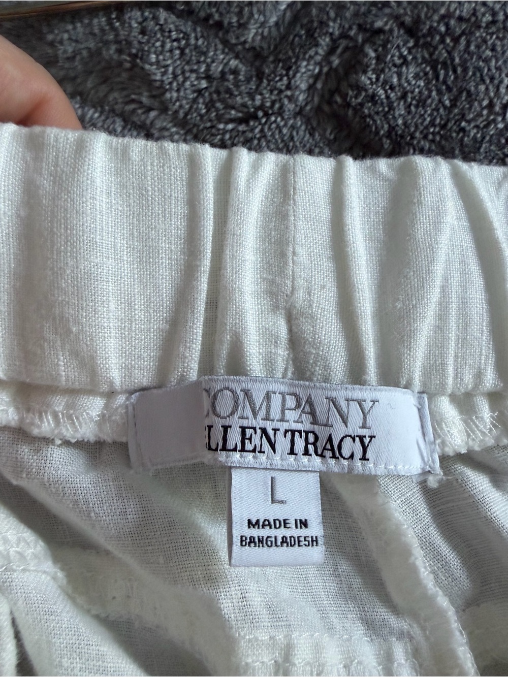 Ellen Tracy 100% Linen Cargo Jogger Pants White Chalk Large Beachy Pull On - Picture 7 of 8